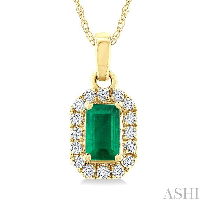 Emerald Shape Gemstone & Halo Diamond Pendant
