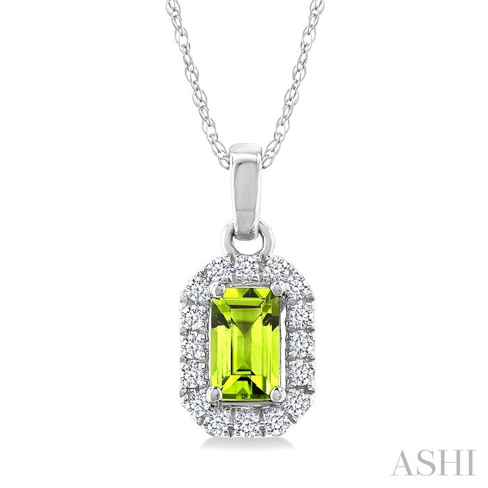 Emerald Shape Gemstone & Halo Diamond Pendant