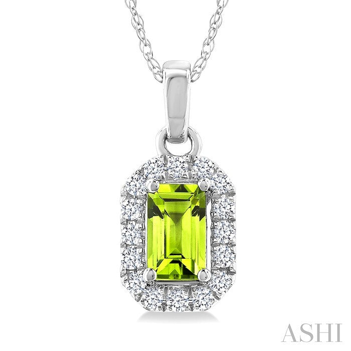 Emerald Shape Gemstone & Halo Diamond Pendant