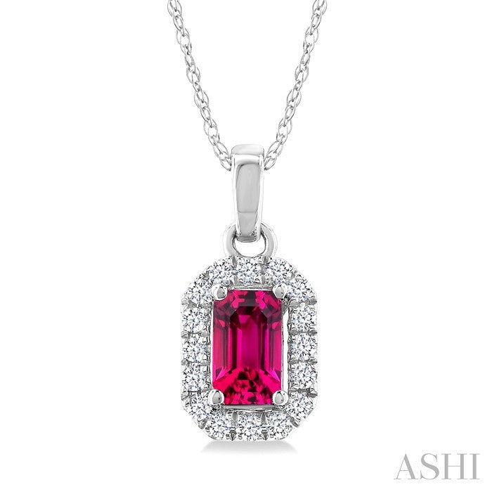 Emerald Shape Gemstone & Halo Diamond Pendant