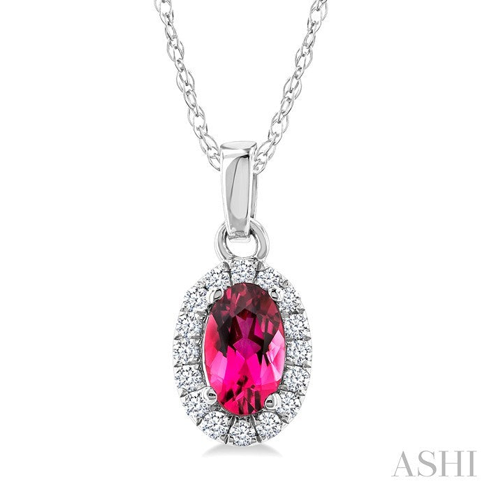 Oval Shape Gemstone & Halo Diamond Pendant