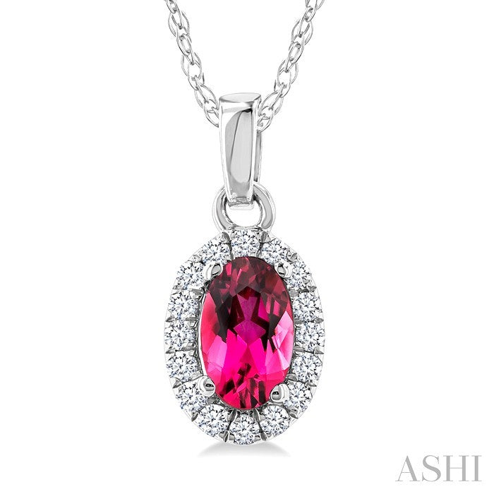 Oval Shape Gemstone & Halo Diamond Pendant