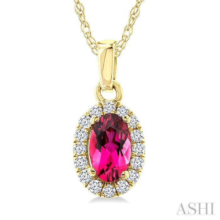 Oval Shape Gemstone & Halo Diamond Pendant