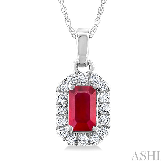 Emerald Shape Gemstone & Halo Diamond Pendant