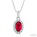 Oval Shape Gemstone & Halo Diamond Pendant