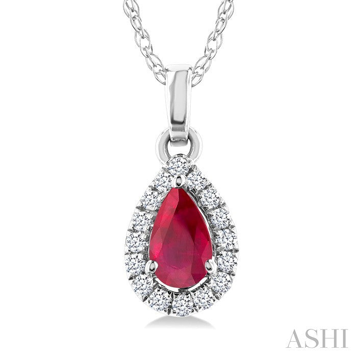 Pear Shape Gemstone & Halo Diamond Pendant