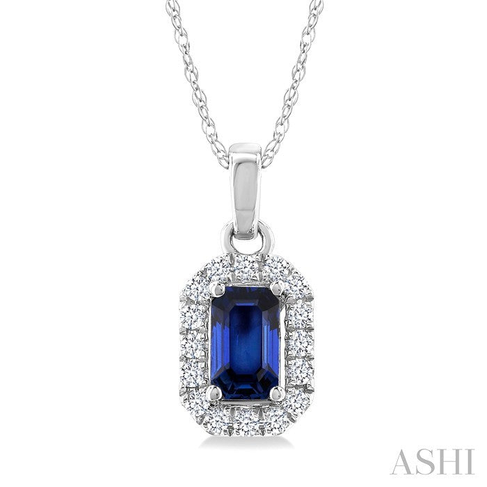 Emerald Shape Gemstone & Halo Diamond Pendant