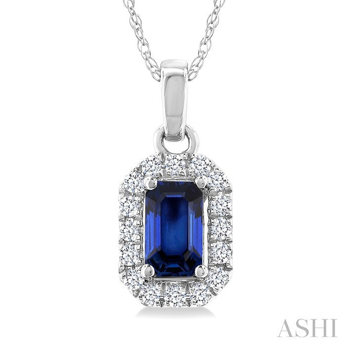 Emerald Shape Gemstone & Halo Diamond Pendant