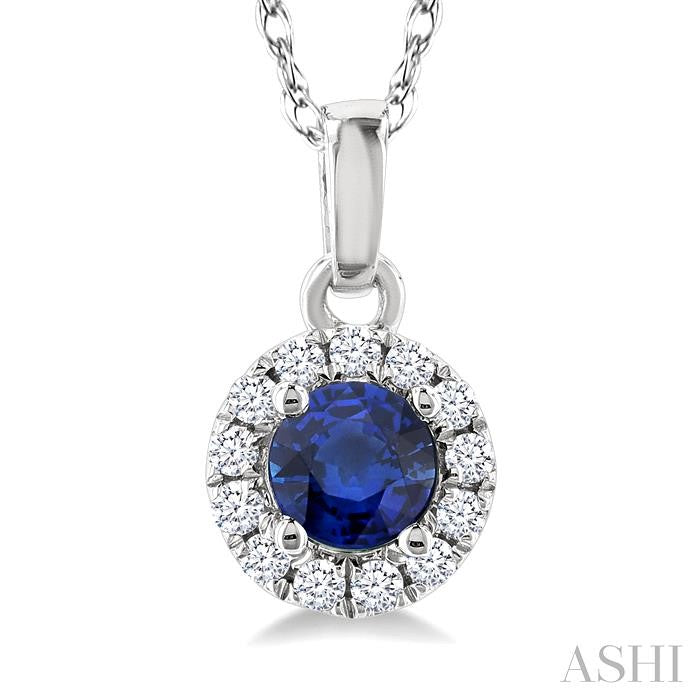 Round Shape Gemstone & Halo Diamond Pendant