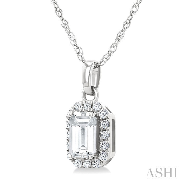 Emerald Shape Gemstone & Halo Diamond Pendant