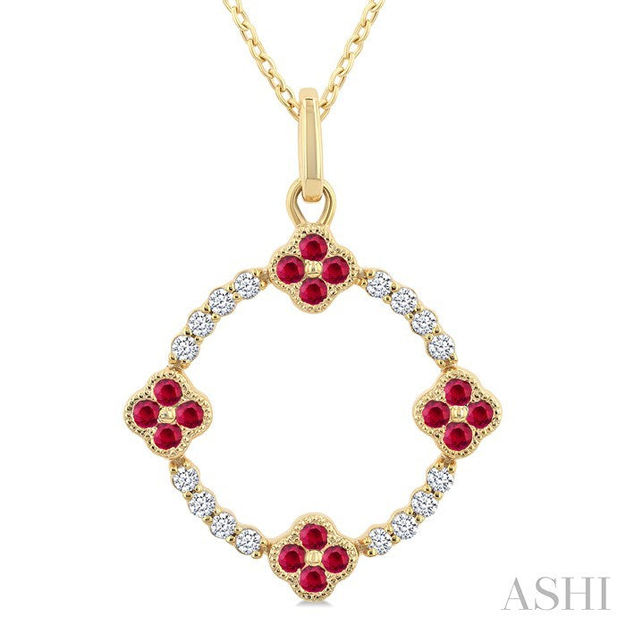 Clover Circle Gemstone & Diamond Pendant