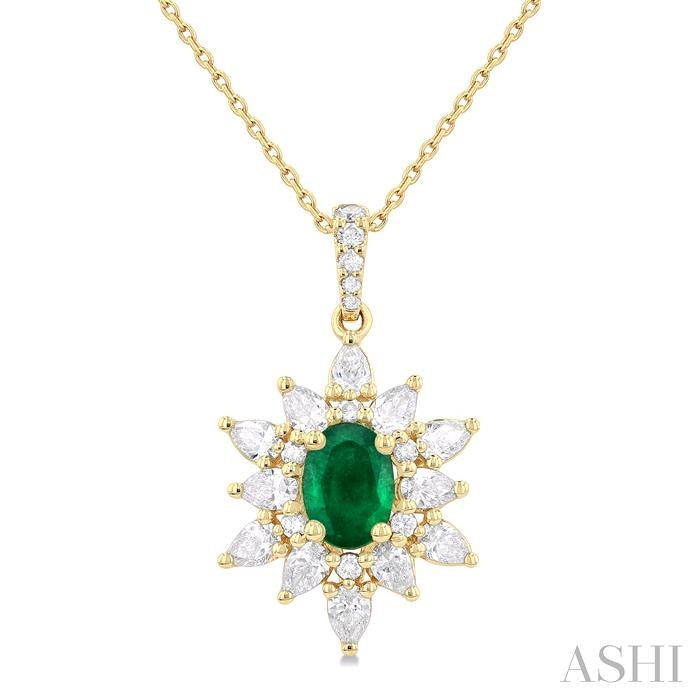Oval Shape Gemstone & Halo Diamond Pendant