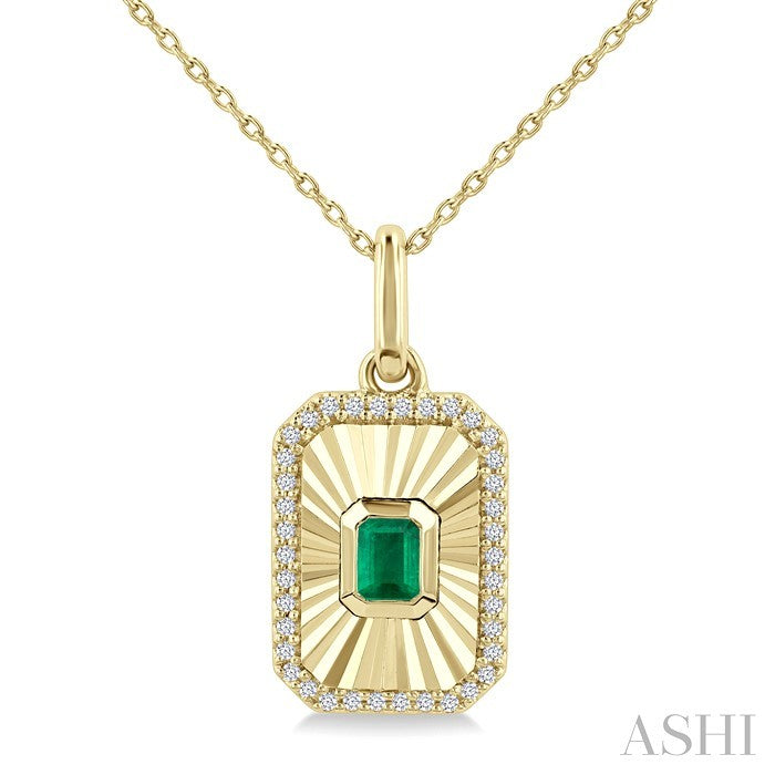 Emerald Shape Fluted Medallion Gemstone & Diamond Pendant