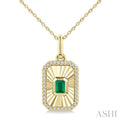 Emerald Shape Fluted Medallion Gemstone & Diamond Pendant