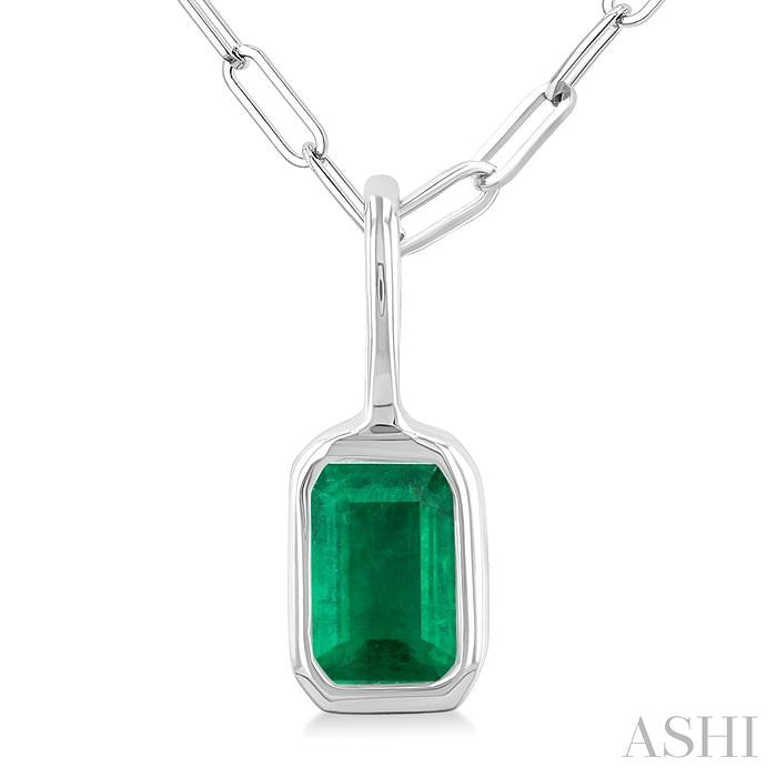 Emerald Shape Bezel Set Paperclip Gemstone Fashion Pendant