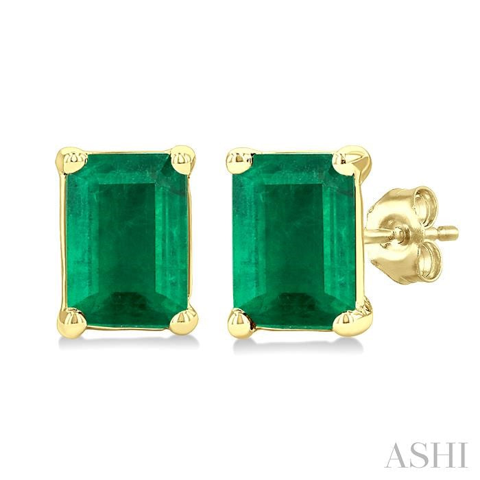 Emerald Shape Gemstone Stud Earrings