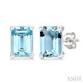 Emerald Shape Gemstone Stud Earrings