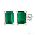 Emerald Shape Gemstone Stud Earrings