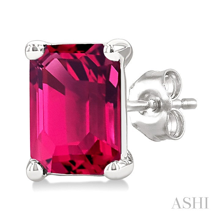 Emerald Shape Gemstone Stud Earrings