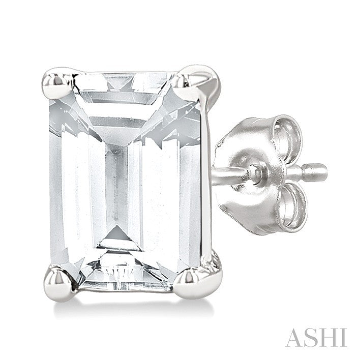 Emerald Shape Gemstone Stud Earrings