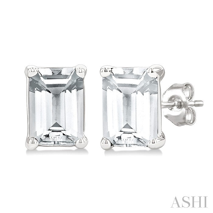 Emerald Shape Gemstone Stud Earrings