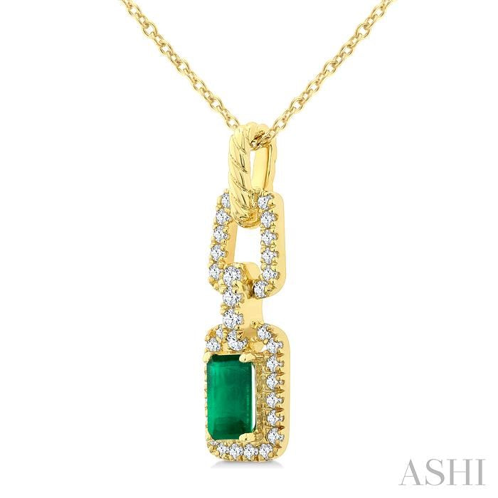 Emerald Shape Gemstone & Diamond Link Pendant