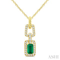 Emerald Shape Gemstone & Diamond Link Pendant