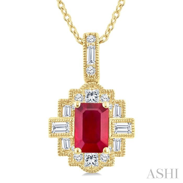 Emerald Shape Gemstone & Diamond Pendant