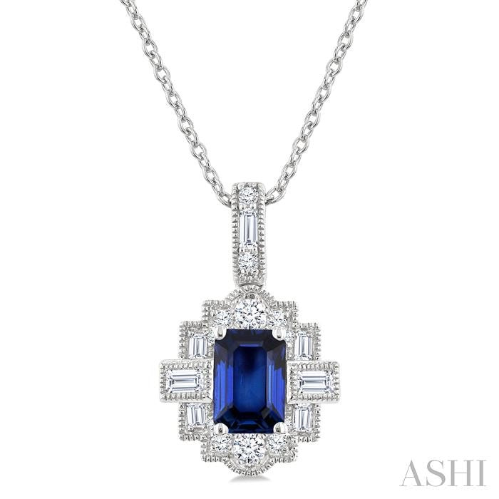 Emerald Shape Gemstone & Diamond Pendant