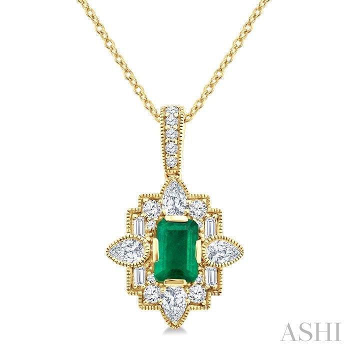 Emerald Shape Art Deco Gemstone & Diamond Fashion Pendant