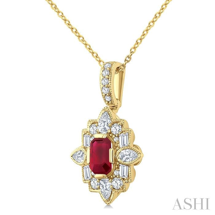 Emerald Shape Art Deco Gemstone & Diamond Fashion Pendant