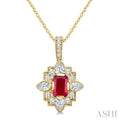 Emerald Shape Art Deco Gemstone & Diamond Fashion Pendant