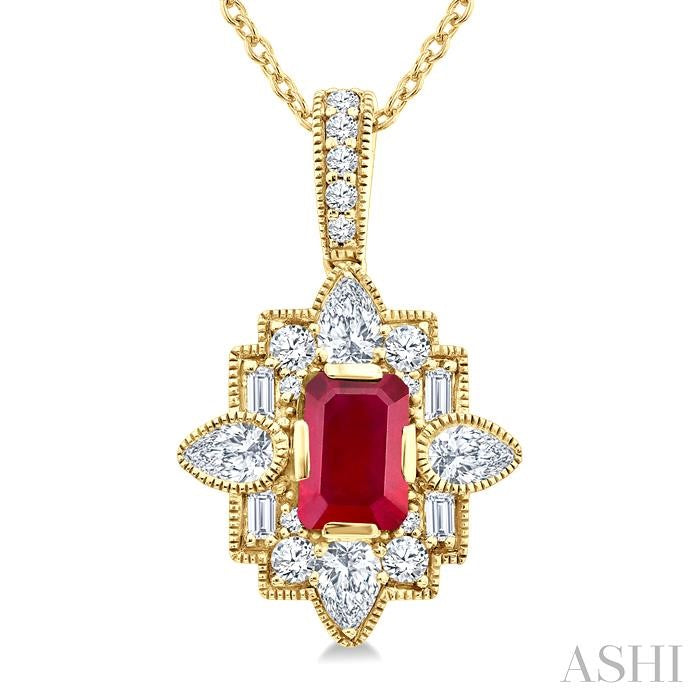 Emerald Shape Art Deco Gemstone & Diamond Fashion Pendant