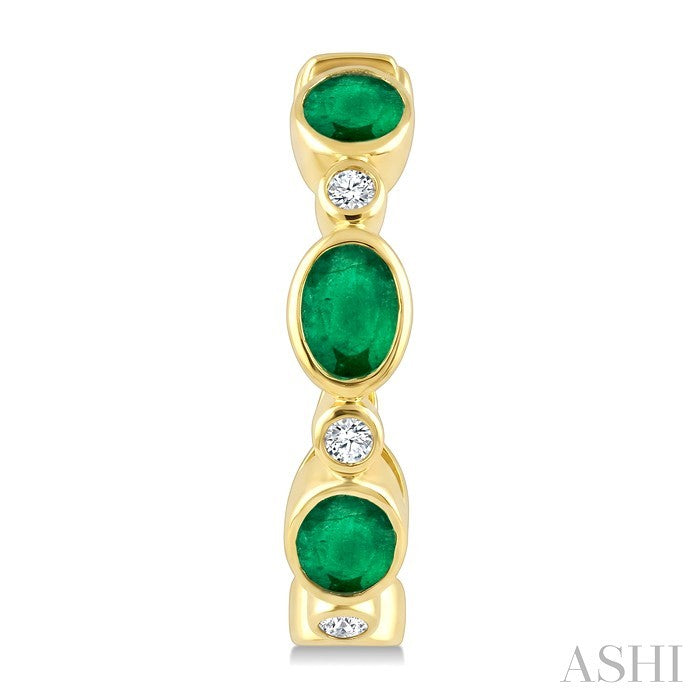 Oval Shape Bezel Gemstone & Diamond Fashion Hoop Earrings