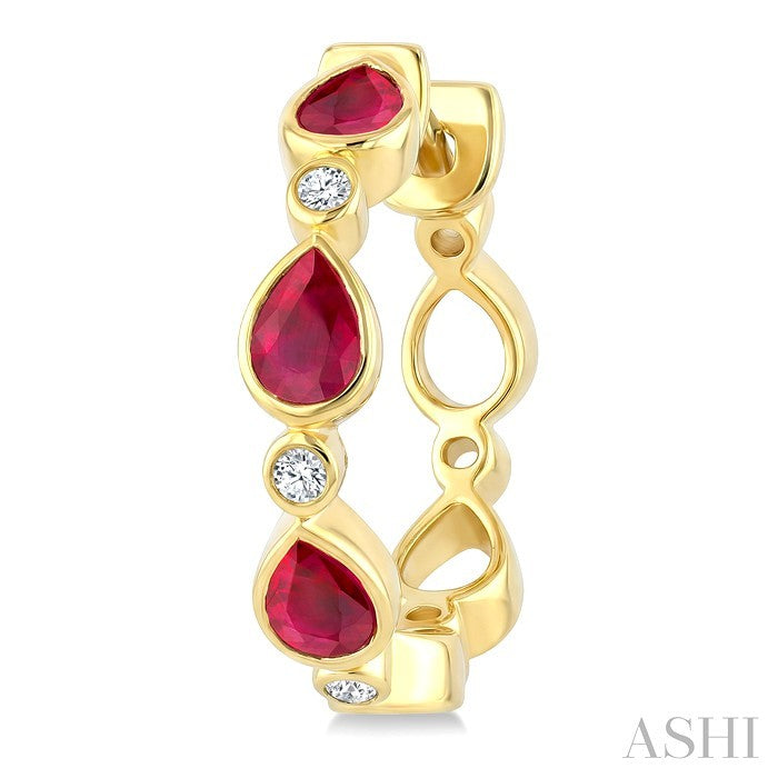 Pear Shape Bezel Gemstone & Diamond Fashion Hoop Earrings