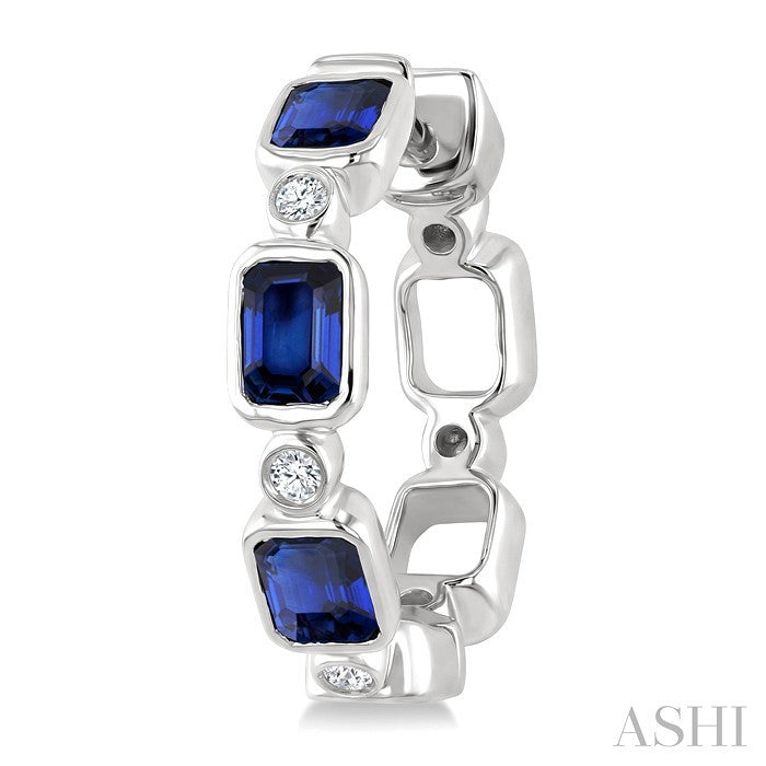 Emerald Shape Bezel Gemstone & Diamond Fashion Hoop Earrings
