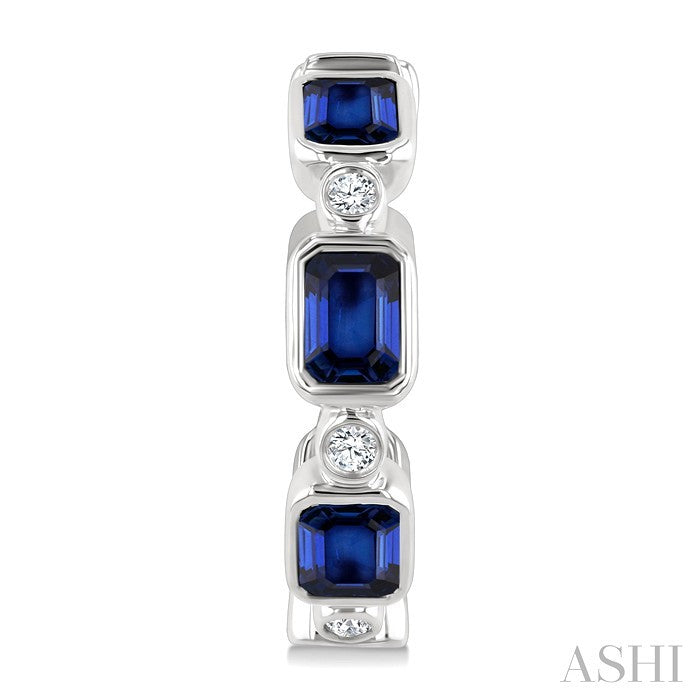 Emerald Shape Bezel Gemstone & Diamond Fashion Hoop Earrings