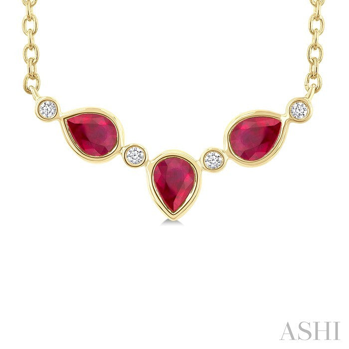 Pear Shape Bezel Gemstone & Diamond Fashion Necklace
