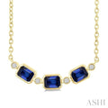 Emerald Shape Bezel Gemstone & Diamond Fashion Necklace