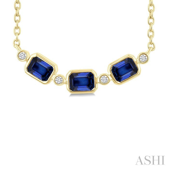 Emerald Shape Bezel Gemstone & Diamond Fashion Necklace
