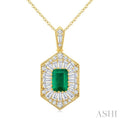 Emerald Shape Gemstone & Halo Diamond Pendant