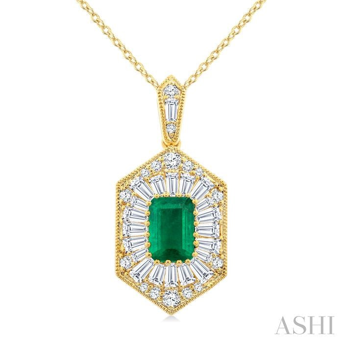 Emerald Shape Gemstone & Halo Diamond Pendant