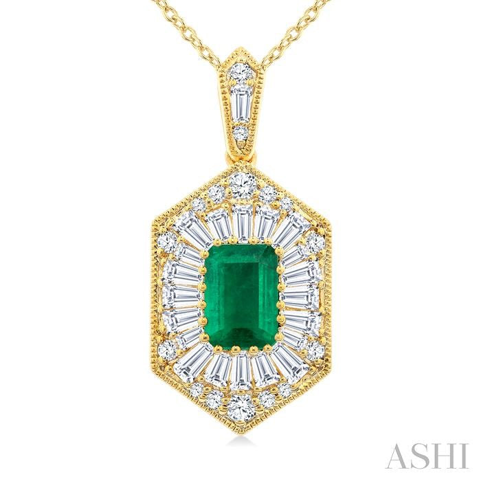Emerald Shape Gemstone & Halo Diamond Pendant