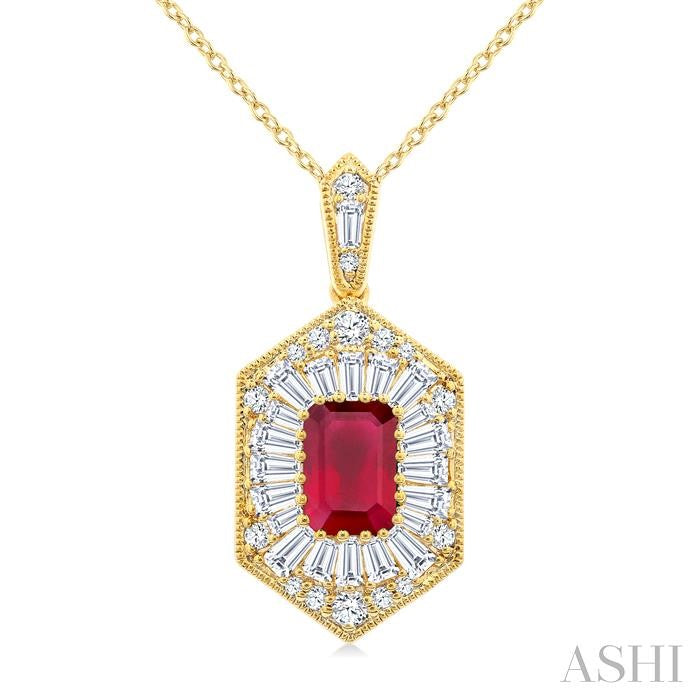 Emerald Shape Gemstone & Halo Diamond Pendant