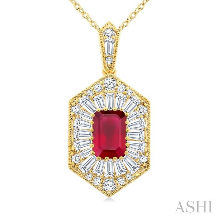 Emerald Shape Gemstone & Halo Diamond Pendant