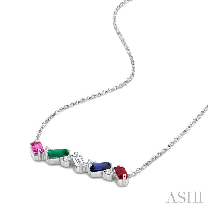Emerald Shape Gemstone Bar Necklace