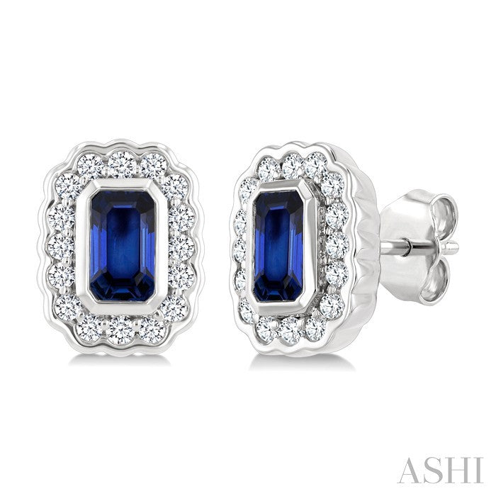 Bold Emerald Shape Gemstone & Diamond Earrings