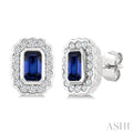 Bold Emerald Shape Gemstone & Diamond Earrings