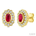 Bold Oval Shape Gemstone & Diamond Earrings