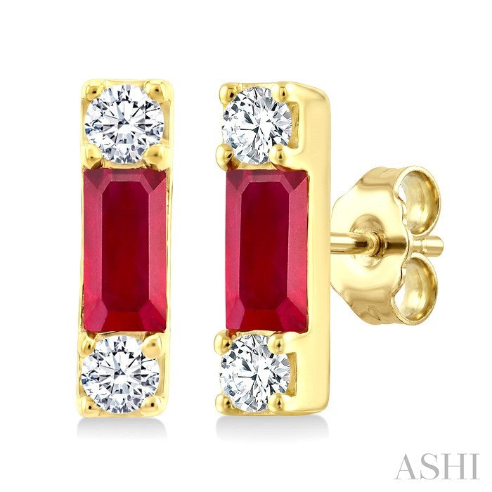 Emerald Shape Gemstone & Petite Diamond Earrings